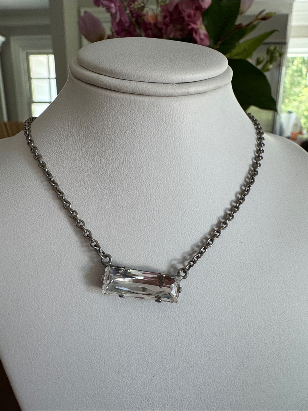 Sabika Silver-Tone Clear Crystal Bar Necklace